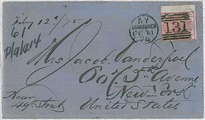 28346  GB -  POSTAL HISTORY - COVER SG 143 single use EDINBURGH to NEW YORK 1875