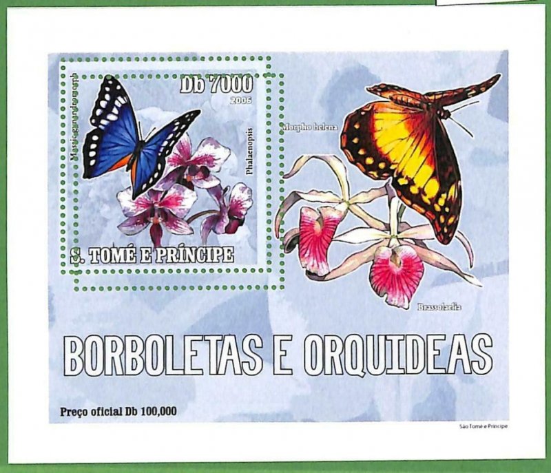 A0551 - S. TOME' & PRINCIPE -  ERROR  MISSPERF SHEET -  Butterflies ORCHIDS 2006