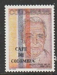 1987 Columbia - Sc 969 - MNH VF - 1 single - Pedro Uribe Mejia, coffee