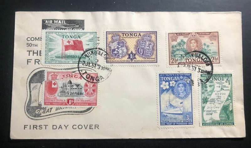 1951 Nukualofa Tonga Toga first Day Cover FDC 50th Anni Great Britain Friendship