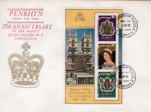 Penrhyn Island 1979 Sc#104d Coronation Anniversary S/S  FDC