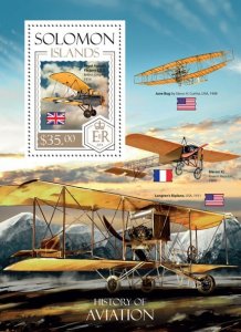 SOLOMON IS. - 2014 - History of Aviation - Perf Souv Sheet - Mint Never Hinged