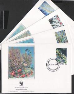 Nevis, Scott cat. 857-860. Coral, W.W.F. issue on 4 First day covers. ^