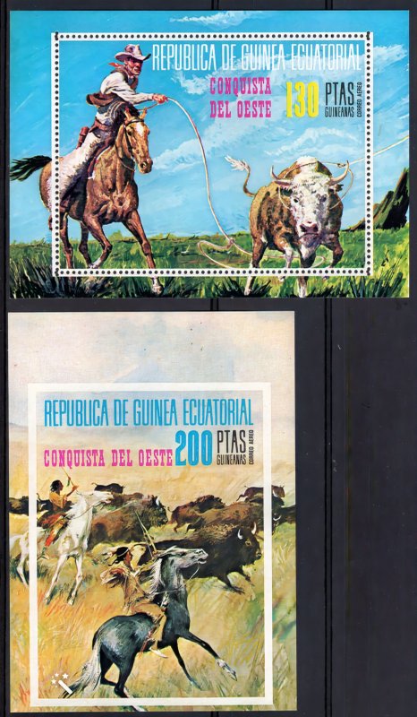 Equatorial Guinea 1974 Sc#7497/7498 CONQUEST OF THE AMERICAN WEST 2 S/S MNH