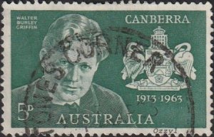 Australia #353 1963 5d Walter Burley Griffin & Canberra  Arms USED-Fine-HM. 