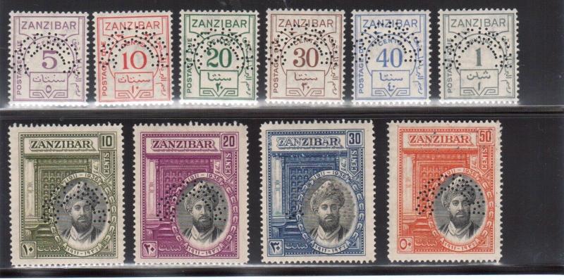 Zanzibar SG #J15s - #J23s & #214s - #217c Very Fine Never Hinged Specimen Set