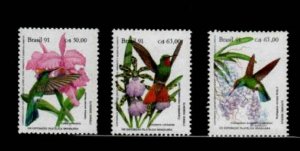 BRAZIL #2335-2337 1991 ORCHIDS & HUMMINGBIRDS MINT VF NH O.G