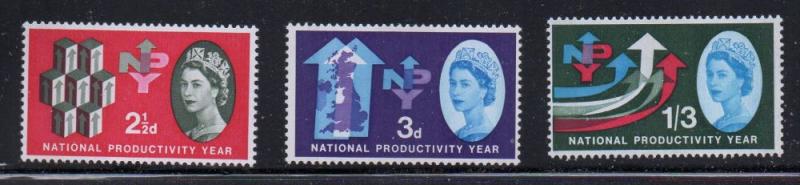 Great Britain Sc 387p-89p 1962 Productivity Yr Phosphor stamp set mint NH