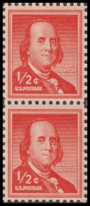 US 1030 Benjamin Franklin ½c vert pair MNH 1955