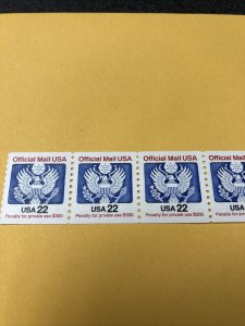 US SC # O136 Official Mail  - DULL - Finish Gum - Coil Strip Of 5 / MNH