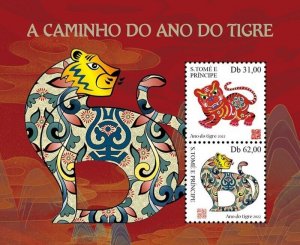 St Thomas - 2021 Year of the Tiger - 2 Stamp Souvenir Sheet - ST210629c1