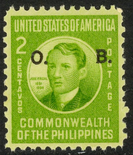 PHILIPPINES 1941 2c JOSE RIZAL Official Stamp Sc O37 MNH