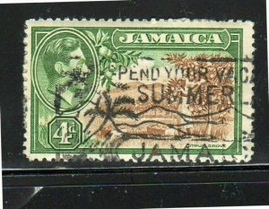 JAMAICA #122  1938  4p KING GEORGE VI & CITRUS GROVE    F-VF  USED   a