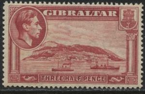 Gibraltar KGVI 1938 1 1/2d carmine rose perf 13 1/2 mint o.g.