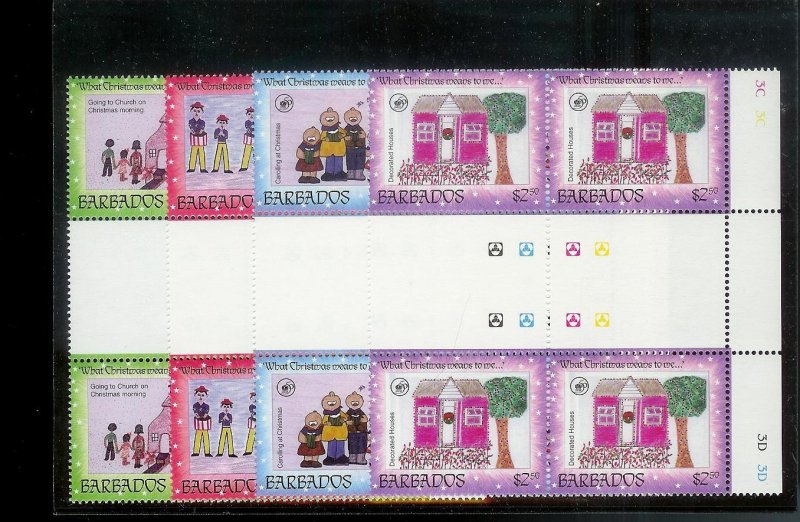 BARBADOS Sc#926-929 Complete Mint Never Hinged GUTTER BLOCK Set