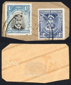 Southern Rhodesia SG10 SG5 1/- and 3d Values Perf 14 Used on Piece