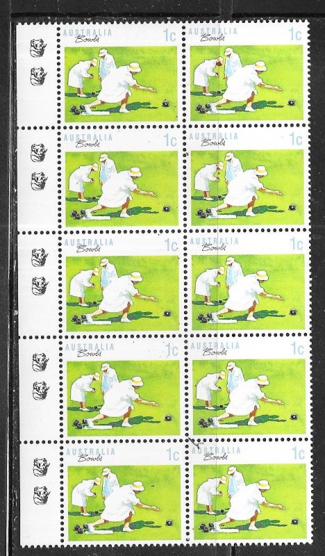 Australia  #1106 1c Lawn Bowling Strip of 10   (MNH)  CV $3.00