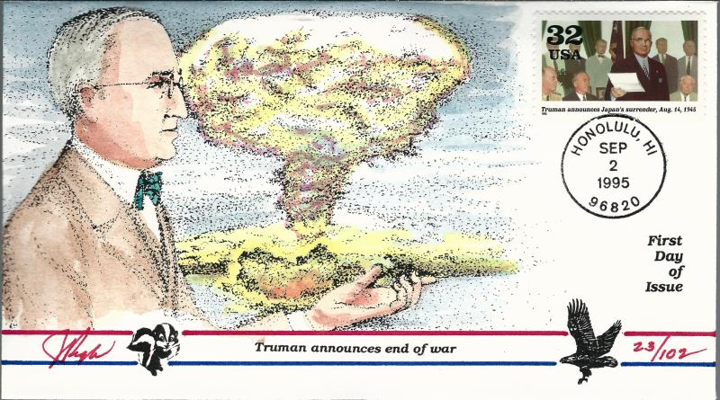 Beautiful Pugh Designed FDC WWII Truman Announces End of War  #23 of 102