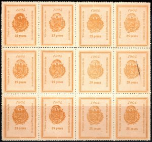 1904 El Salvador Revenue 25 Pesos Entry of Foreign Goods Import Tax Block/12 MNH