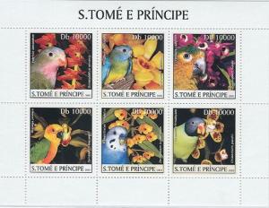 SAO TOME E PRINCIPE 2003 SHEET PARROTS ORCHIDS BIRDS FLOWERS st3233