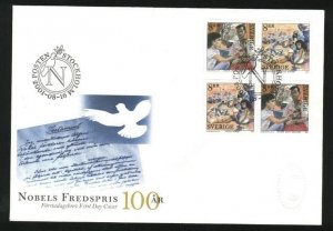 Sweden. FDC Cachet 2001 Nobel Prize 100 Year. Red Cross.