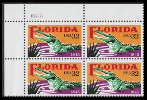 US 2950 Statehood Florida 32c plate block 4 UL P22222 MNH 1995