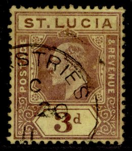 ST. LUCIA EDVII SG71, 3d purple/yellow, FINE USED. Cat £26. CDS