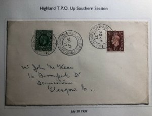 1937 Highland Scotland England Cover To Glasgow Traveling Post Office