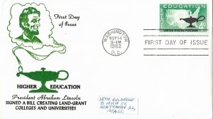 1962 FDC, #1206, 4c Higher Education, Centennial