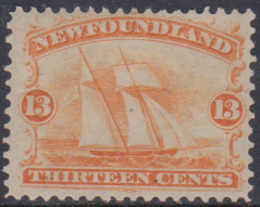 NEWFOUNDLAND 1865 MINT OG 13c SCHOONER SG29 CAT 