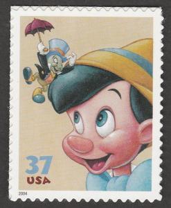 US 3868 Disney Friendship Jiminy Cricket Pinocchio 37c single (1 stamp) MNH 2004