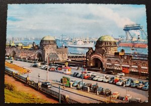 Postcard. Historical view of the Landungsbrücken (quays/harbor) in the...