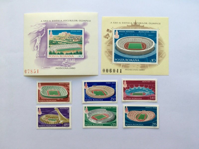 1979 ROMANIA 3625-0 Block 161-62 Olympics 1980 Moscow Stadiums