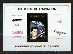 CHAD HISTORY OF AVIATION  JOHN F. KENNEDY GOLD FOIL NUMBERED DELUXE SHEET MINT