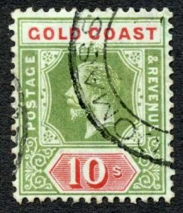 Gold Coast SG83 10/- wmk Crown CA green and red/green Cat 130 pounds