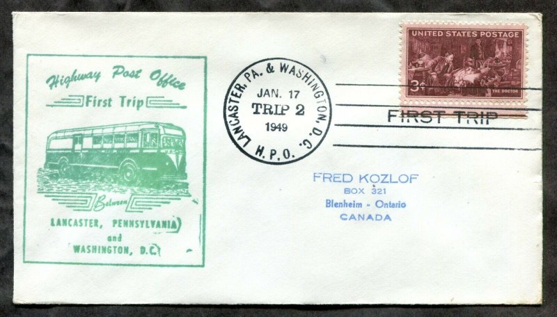 d63 - HPO Cover 1949 First Trip LANCASTER PA and WASHINGTON DC