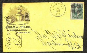 USA #147 STAMP EMINENCE KENTUCKY FIBLE & CRABB ALCOHOL ADVERTISING COVER (1870s)