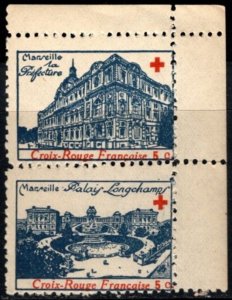 1916 WWI France Charity Stamp Red Cross 5 Centimes Marseille the Prefecture