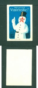 Denmark. Poster Stamp.  CALTEX. Winter Oil.  Snowman With Tophat.