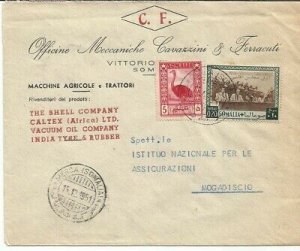 Somalia Afis - Territorial Council Cent. 20 + complementary on cover by Merca