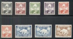 GREENLAND #1-9 (1-9) King Christian X/Polar Bear set LH, VF, Scott $36.00