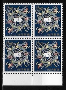 Ryukyu islands 1966 New Year Ram Block of 4 MNH