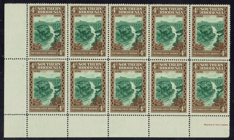 SOUTHERN RHODESIA 1940 50TH ANNIVERSARY 4D MNH ** BLOCK