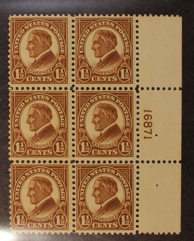 Scott 553 - 1.5 Cents Harding - MNH - Plate Block Of 6 - SCV - $87.50