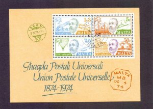 Malta #484-487a  cancelled  1974  centenary UPU   sheet