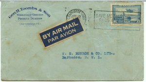 6c domestic Airmail then to BARBADOS BWI 1941 w/receiver Canada cover