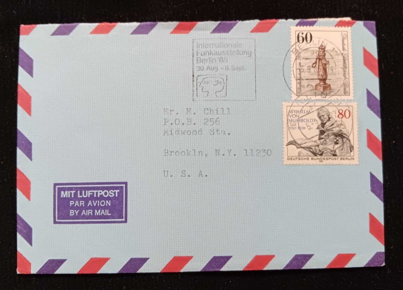 C) 1985, GERMANY, AIR MAIL, ENVELOPE SENT TO THE UNITED STATES DOUBLE STAMPED, X
