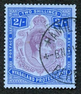 Nyasaland SG139 2/- Cancelled with a Hamilton (Bermuda) CDS