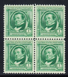 1940 Famous Americans Washington Irving Author, Block of 4 1c, Sc# 859, MNH, OG