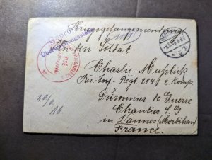 1916 Germany WWI Prisoner of War POW Cover Berlin to Cannes France